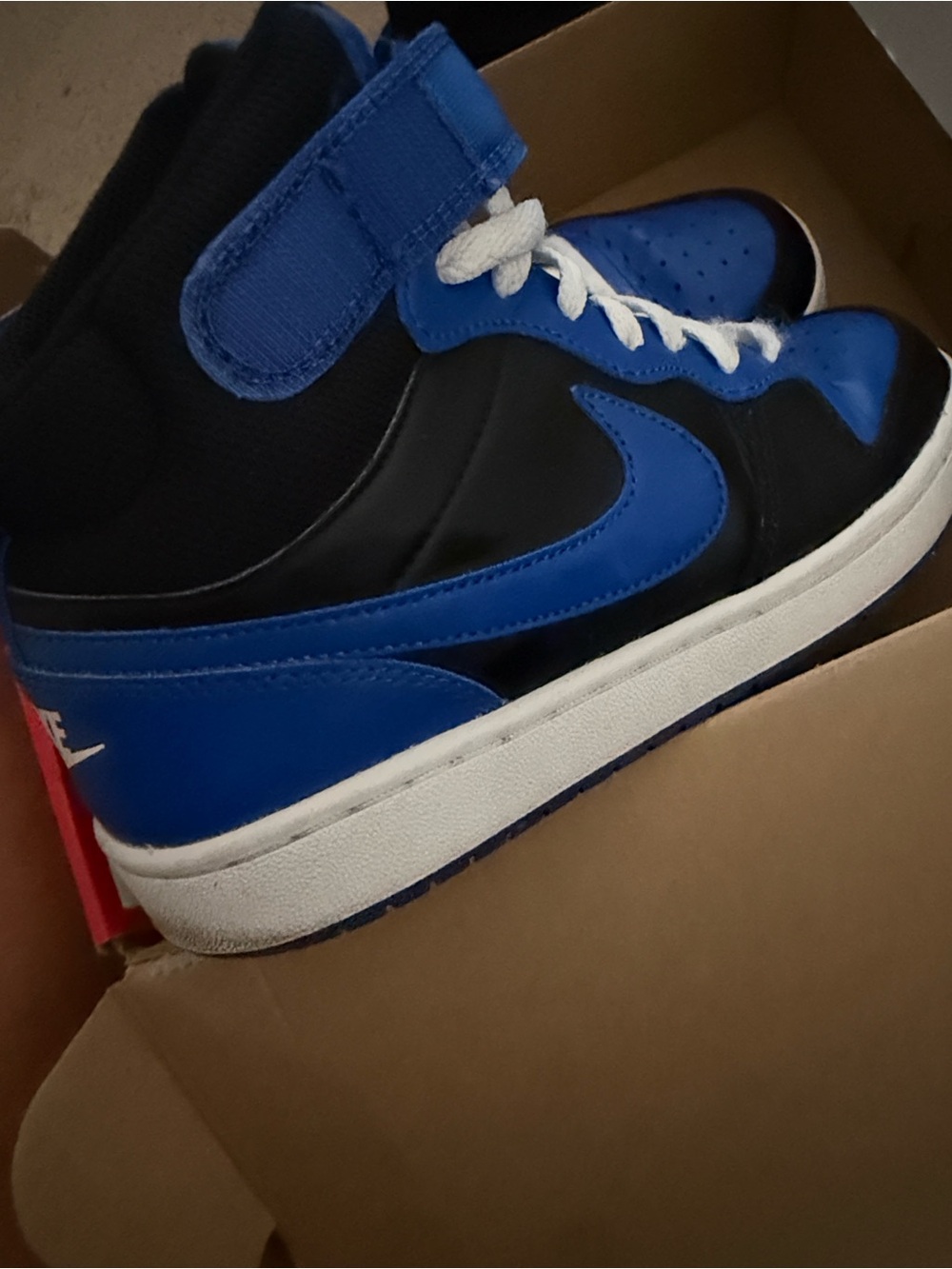 Nike Kids Black and Blue High-Top Sneakers with White Sole